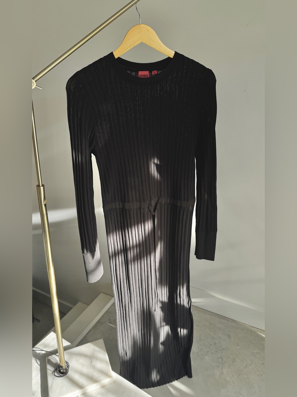 HUGO Black Ribbed Crew-Neck Sweater Dress